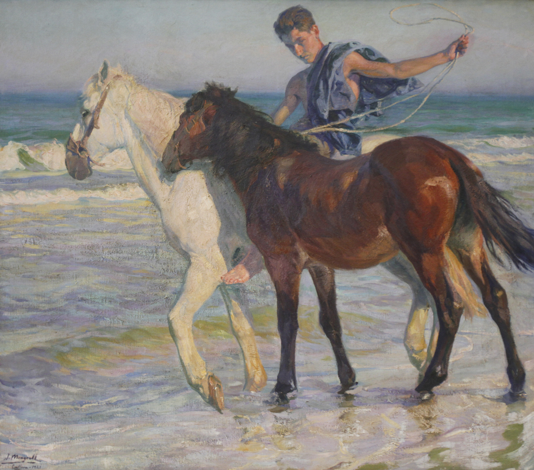 JOSÉ MONGRELL Y TORRENT. Caballos en la playa de Cullera, 1921